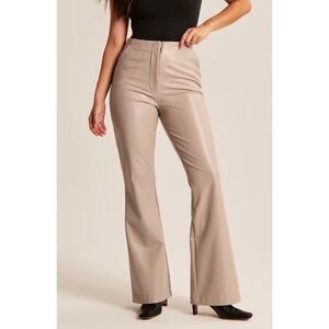Abercrombie & Fitch Vegan Leather Slim Flare Pants in a Tan/Taupe Color